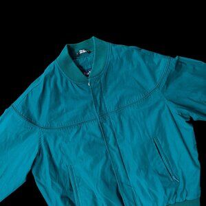 Vintage Bomber Jacket Par Four 1990s Teal  Size Large Zip Up Pockets Retro